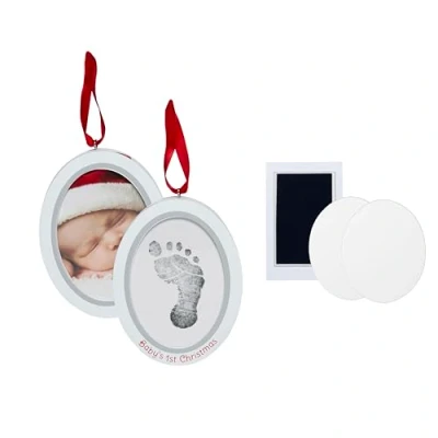 Image of Pearhead Babyprints Newborn Baby Handprint or Footprint Double Sided Photo Ornament with Clean Touch Ink Pad, DIY Imprint Kit, Christmas Tree Ornament, Baby&#039;s First Keepsake