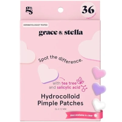 Image of grace &amp; stella Pimple Patches (Heart, 36 Count) Hydrocolloid for Blemishes Dermatologist Tested Spot Stickers, Vegan Cruelty Free Skincare, Acne