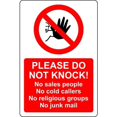 Image of Please do not knock no sales people, cold callers, junk mail door privacy sign Self adhesive sticker (200mm x 150mm)