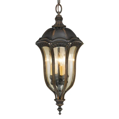 Image of Baton Rouge 4 Light Outdoor Ceiling Chain Lantern Walnut IP44, E14