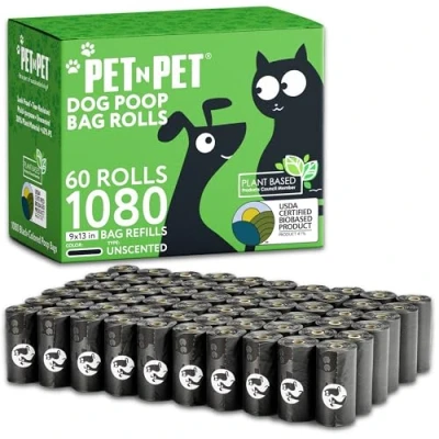 Image of PET N 1080 Counts Poo Bags Dogs, USDA Certified 38% Biobased Dog Poop Rolls, 60 Large Bags, Thick