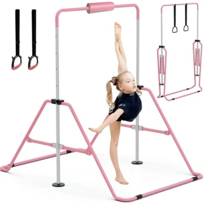 Image of GYMMAGE Gymnastics Bars with Pad, Junior Training Kip Bar Equipment for Home Garden, Adjustable Height Gymnastic Folding Horizontal Rings Kid Boys Girls