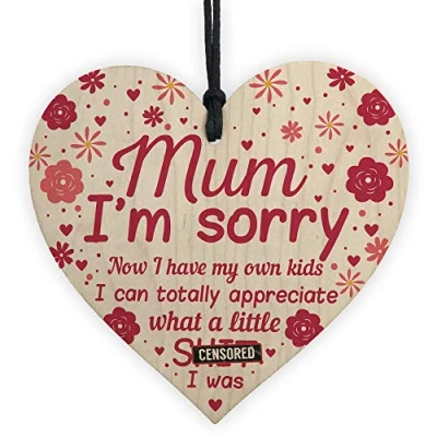 Image of RED OCEAN Funny Mum Gift Sorry Plaque Birthday Card Keepsake Wooden Heart