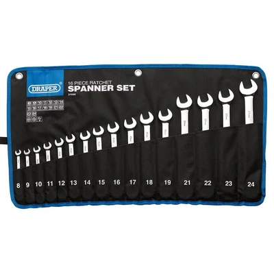Image of Draper HI TORQ Metric Ratchet Combination Spanner Set (16 Piece)