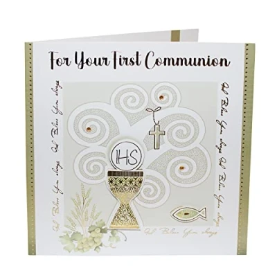 Image of Holy Communion 3D Card with Envelope 15cmx15cm Gold C26075 0751