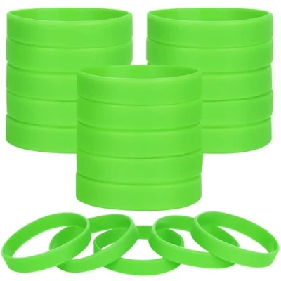 Image of LVNRIDS 100 pcs Light Green Blank Silicone Wristbands for Kid, Sports Party Rubber Elastic Wristband Wholesale Bulk Bracelet S