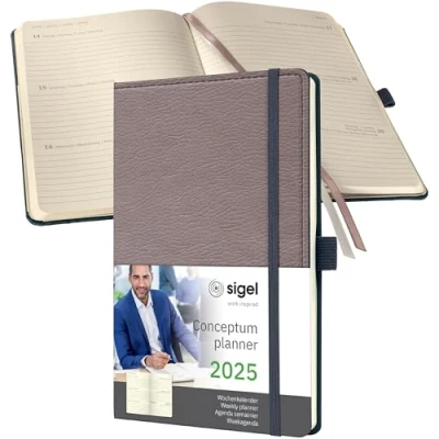 Image of SIGEL C2551 Conceptum Weekly Planner 2025, Design Taupe, 13,5 x 20,3 cm, hardcover, 192 Pages, Taupe