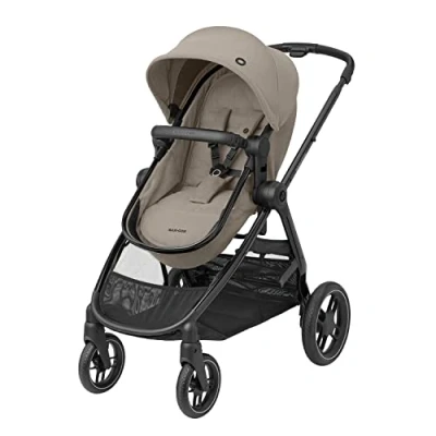 Image of Maxi Cosi Zelia 3 Luxe 2 in 1 Prams Travel System, 0 4 Years, up to 22 kg, Baby Stroller, Reclinable, Reversible Pushchair Seat &amp; Pram Body, One Hand Fold, XXL Shopping Basket, Twillic Truffle