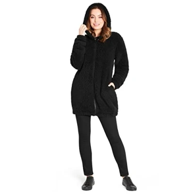 Image of CityComfort Womens Hoodie, Warm Soft Fleece Hoodies Gifts (Black Longline, XL)