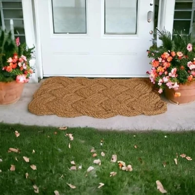 Image of 4All Rope Coir Doormat for Outdoor Indoor Entrance Backdoor Garage or Garden Handwoven Coconut Knotted Non Slip Floor Mat Dirt Scraper (40x 60cm)