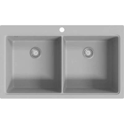 Image of vidaXL Granite Grey Overmount Kitchen Sink Double Basin, 860x510mm, Heat/Stain Resistant, with Waste Kit