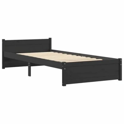 Image of vidaXL Bed Frame, Single Bed, Black, Solid Pine Wood, 90x200 cm, with Sturdy Plywood Slats &amp; Classic Headboard, for Bedroom, Modern Design