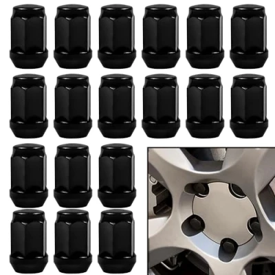 Image of WeeGoo 20 Pcs M12 x 1.5 Black Wheel Nuts, Lug 19 mm Hex Alloy Fiesta Wheels Nuts