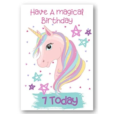 Image of Second Ave Age 7 Children&#039;s Kids Magical Unicorn 7th Birthday Card Greetings