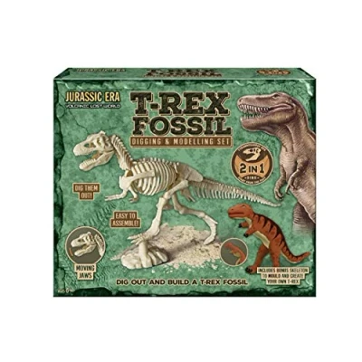 Image of KandyToys Jurassic Era Dinosaur Fossil Digging Kit 2 in 1 T Rex Excavation Set with Modelling Dough Clay for Kids Gift