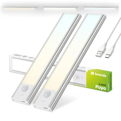 Image of Brendz USB C Rechargeable LED Strip Lights, 3 Color Temperatures, Motion Sensor Lights Indoor, Dimmable Cabinet for Closets, Bedrooms, Magnetic Cupboard Wardrobe 2 x 20cm