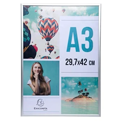 Image of EXACOMPTA Ref 83758D 1 A3 Photo Frame Table Mount or Wall Mounted Aluminium Edges Vertical Horizontal Use Dimensions: 42.7 x 33 2.5 cm Crystal