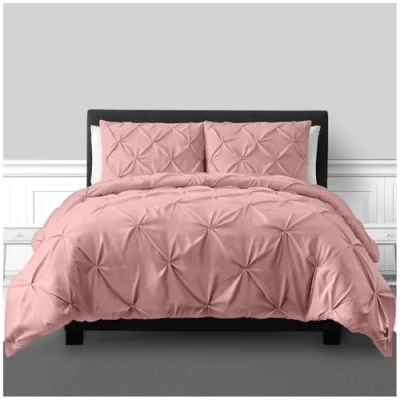 Image of GC GAVENO CAVAILIA Pintuck Duvet Cover Single With Pillow Case, Breathable &amp; Soft Polycotton Pleated Bedding, Pinch Pleat Comforter Bed Cover, Pink