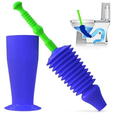 Image of Luigi&#039;s The World&#039;s Best Toilet Plunger Big, Blue &amp; Green Unblocking Machine Heavy Duty Unblocker with Unique Bellows Design Clears Unblocks All Toilets