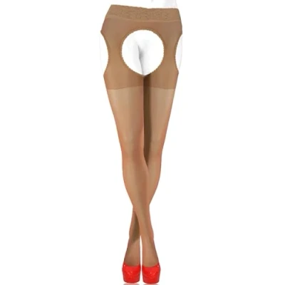 Image of Sesto Senso Sexy Suspender Stockings 15 Den Strip Panty Lace Garter Belt Mock Tights XL D. Beige