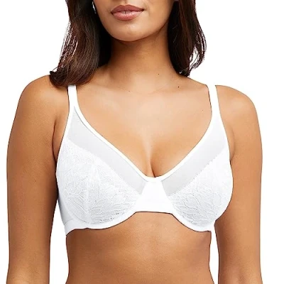 Image of Bali Women&#039;s One Smooth U Lace Minimizer, Underwire Full Coverage Convertible Bra, White, 36DD