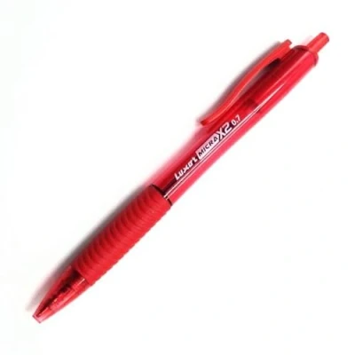 Image of MICRA Retractable Ballpoint Pens, RED, Pack of 5, Fine Point (0.7mm), Rubber Grip, Smooth Ball Ideal for School Office Home, iZOFAX Black Pen