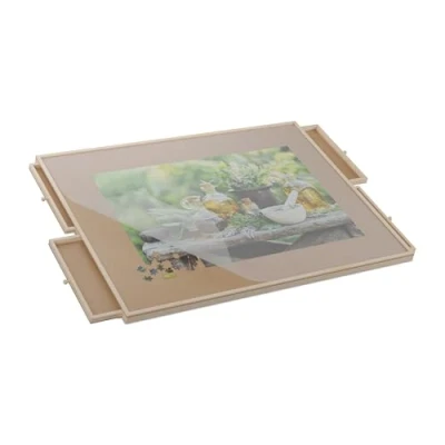 Image of Relaxdays Puzzle Board with 4 Drawers, Fits Jigsaw up to 1500 Pieces, Tiltable, Rotatable, Wooden, Hobby Table, Natural, Wood, x 93 67 cm