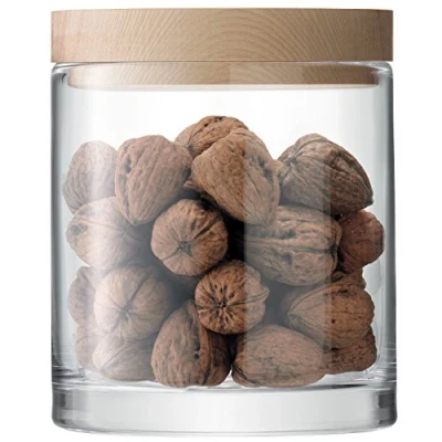 Image of LSA Lotta Container Clear &amp; Ash Lid H19cm 1 Unit Mouthblown Handmade Glass Hand Planed Wood LW19