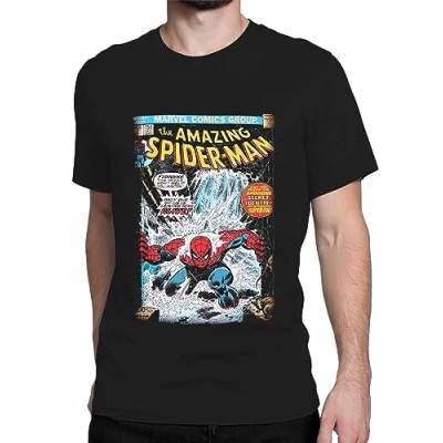 Image of Marvel Mens Spiderman Tshirt Comic T Shirts for Men Official Merch Black Large