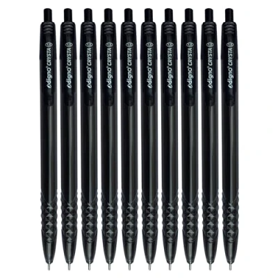 Image of DIGNO Crysta Retractable Ballpoint Pens, BLACK, Medium Point (1.0mm), Pack of 10, Multipack, Smooth Ball Ideal for School Home Office Everyday Use