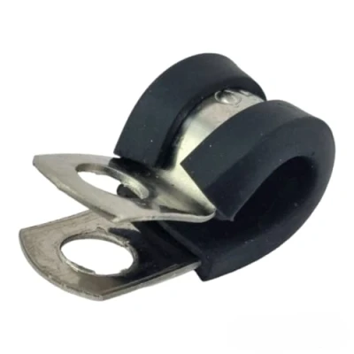 Image of 8mm Rubber Lined P Clips Stainless Steel Hose Pipe Clamp Pack of 5
