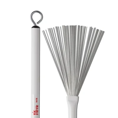 Image of Vic FIrth Jazz Drum Brushes Retractable Heavy Gauge Wire White Plastic Handle