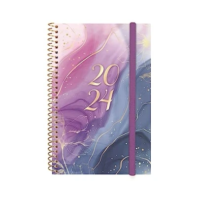 Image of Finocam Espiral Design Collection 2024 Horizontal Week to View Diary January December (12 months) Goldy French
