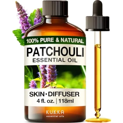Image of Kukka Patchouli Oil for Diffuser &amp; Aromatherapy 100% Natural Essential Skin Body, Perfume Candle Making (118 ml)
