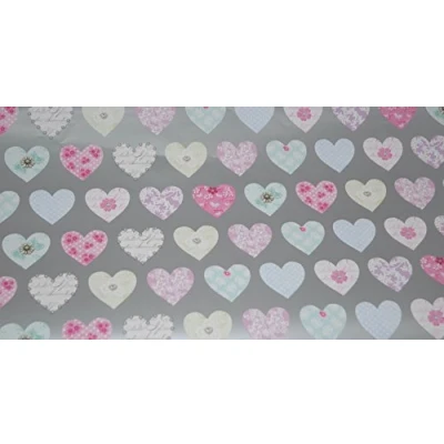 Image of Silver &amp; Floral Patterned Hearts Wrapping Paper 1 Sheet Matching Tag