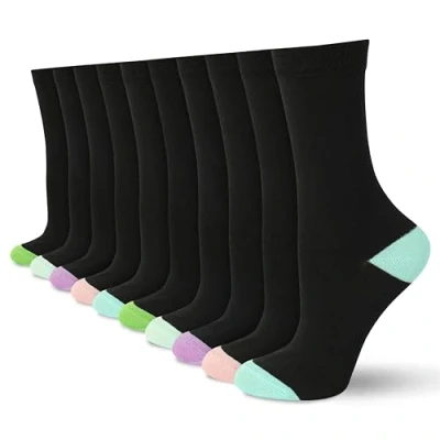 Image of Socksmad Ladies Socks 4 7 UK Womens Black for Work, Events &amp; Casual Wear Coloured Heel Toe Multipack, Cotton Rich, Honeycomb Soft Tops Wardrobe Essentials Assorted PK 4, 10 Pairs