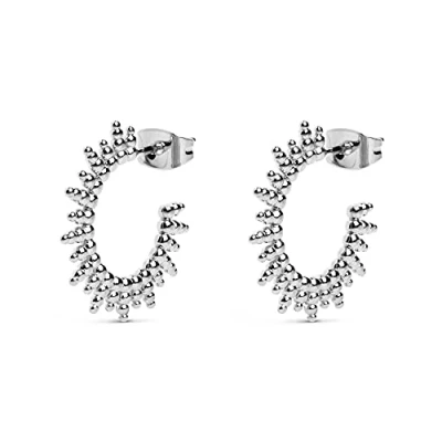 Image of SINGULARU Pebbles Sun Earrings Brass with Silver Rhodium Plated Finish Hoop Stud Closure Jewellery for Women, one size, Sterling Silver, No Gemstone