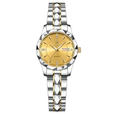 Image of JewelryWe Business Analog Quartz Watches: Men Women Dress Waterproof Luminous Date Calendar Dial Stainless Steel Luxury Multifunctional Couple Wrist Watch