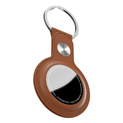 Image of KeyBudz AirTag Leather Keyring, Apple AirTags Pendant, Protective Case with Key Ring, Brown