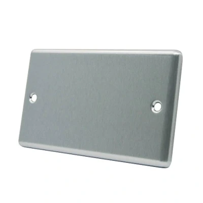 Image of AET CSC2GBP Satin Chrome Classical Double Electrical Blanking Plate 2 Gang, Silver