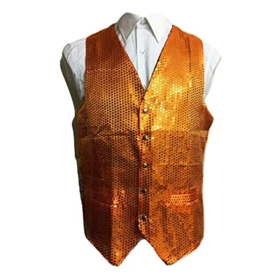 Image of L&amp;L® Adult Sequin Sparkle Waistcoat Dance Show Fancy Dress Costume Scales (6XL, Orange)