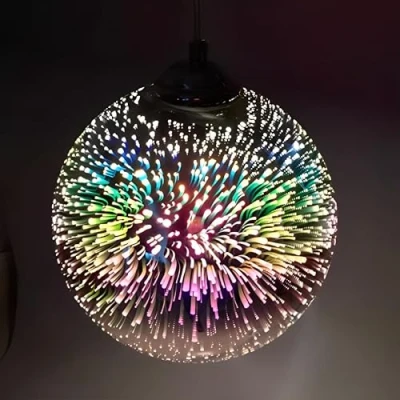 Image of 3D Firework Light Glass Pendant Shade Hanging Ceiling Lights E27 Base Coloured Chandelier for Bedroom,Living Room,Kitchen,20CM(Silver)
