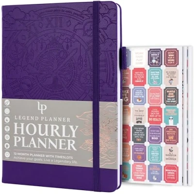 Image of Legend Planner Hourly Schedule Weekly &amp; Daily Organizer with Time Slots. Appointment Book Journal for Work, Undated, A5 (Purple)