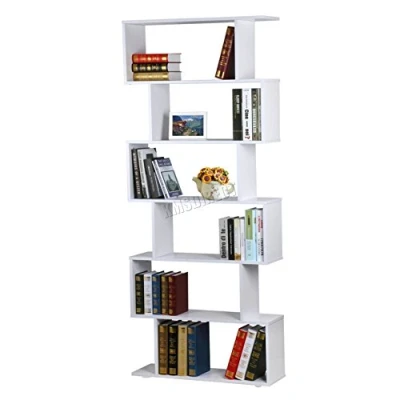 Image of WestWood PB 6 Tier S Shape Bookshelf Bookcase Stand Storage Display Unit Home Furniture Study Office Cupboard Cabinet Rack Divider PB01 White