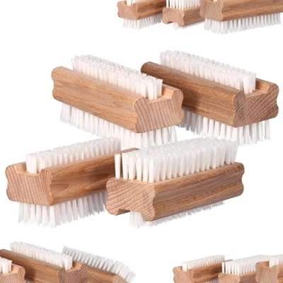 Image of ToolSpace 4x Wooden Nail Brush Double Sided Everyday Use Brushes for cleaning Nails Scrubbing Hands Feet Manicure Pedicure Women Man Kids Scrubber Natural Wood