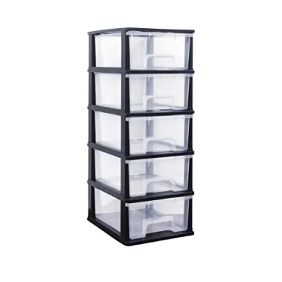Image of Abbaware Plastic Storage Chest With Wheels, Boxes, Tower, 5 x 17L Drawers, Clear