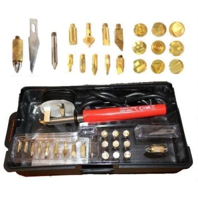Image of 25PC Wood Burning Pen, 30W Electric Soldering Iron Set, Engraving Carving Pyrography Craft Tips Tool Kit with Stand