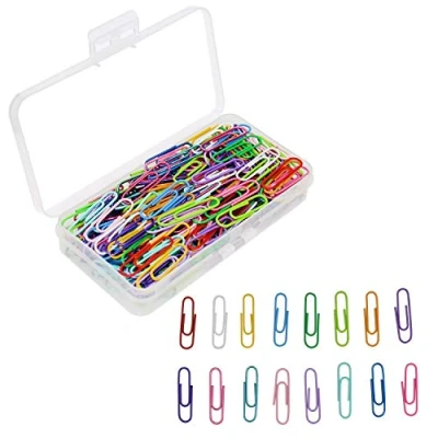 Image of OKVGO 200pcs Coloured Paper Clips with Plastic Box Coated Metal Clamps for Office Stationery 33mm 16 Colors