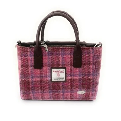 Image of Glen Appin of Scotland Harris Tweed Tote Handbag LB1228 Brora (Col 103 Pink Check)
