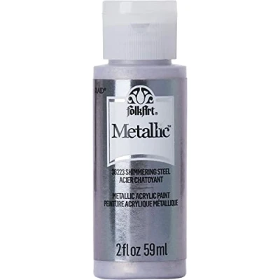 Image of FolkArt Metallic Acrylic Craft Paint, Shimmering Steel 2 fl oz Premium Finish Perfect For Easy To Apply DIY Arts And Crafts, 36223
